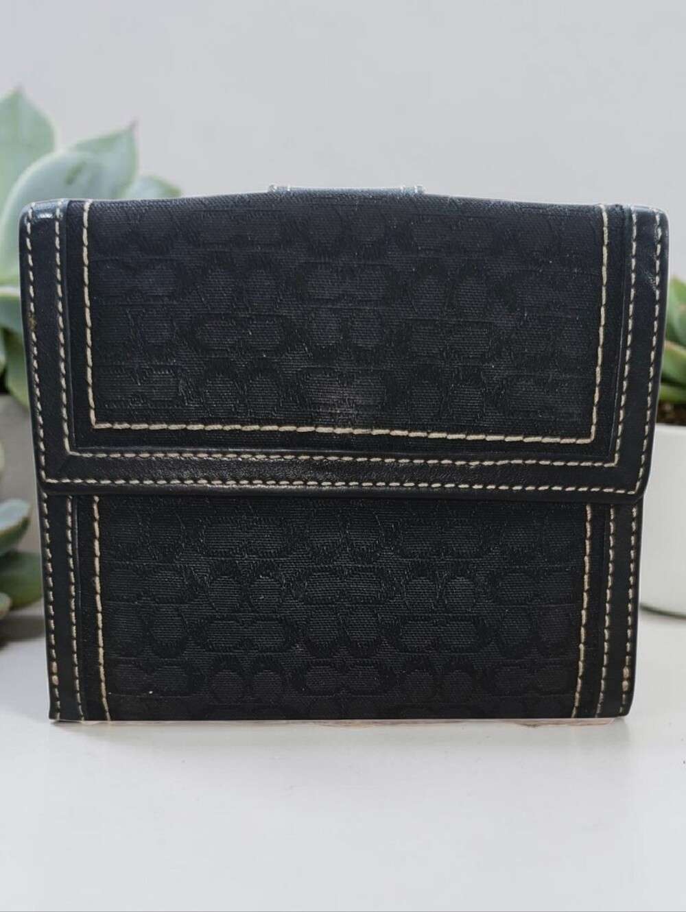 Vintage Coach Soho Signature Jacquard Buckle Wallet Black Y2K Bifold Coin Purse - Picture 2 of 12